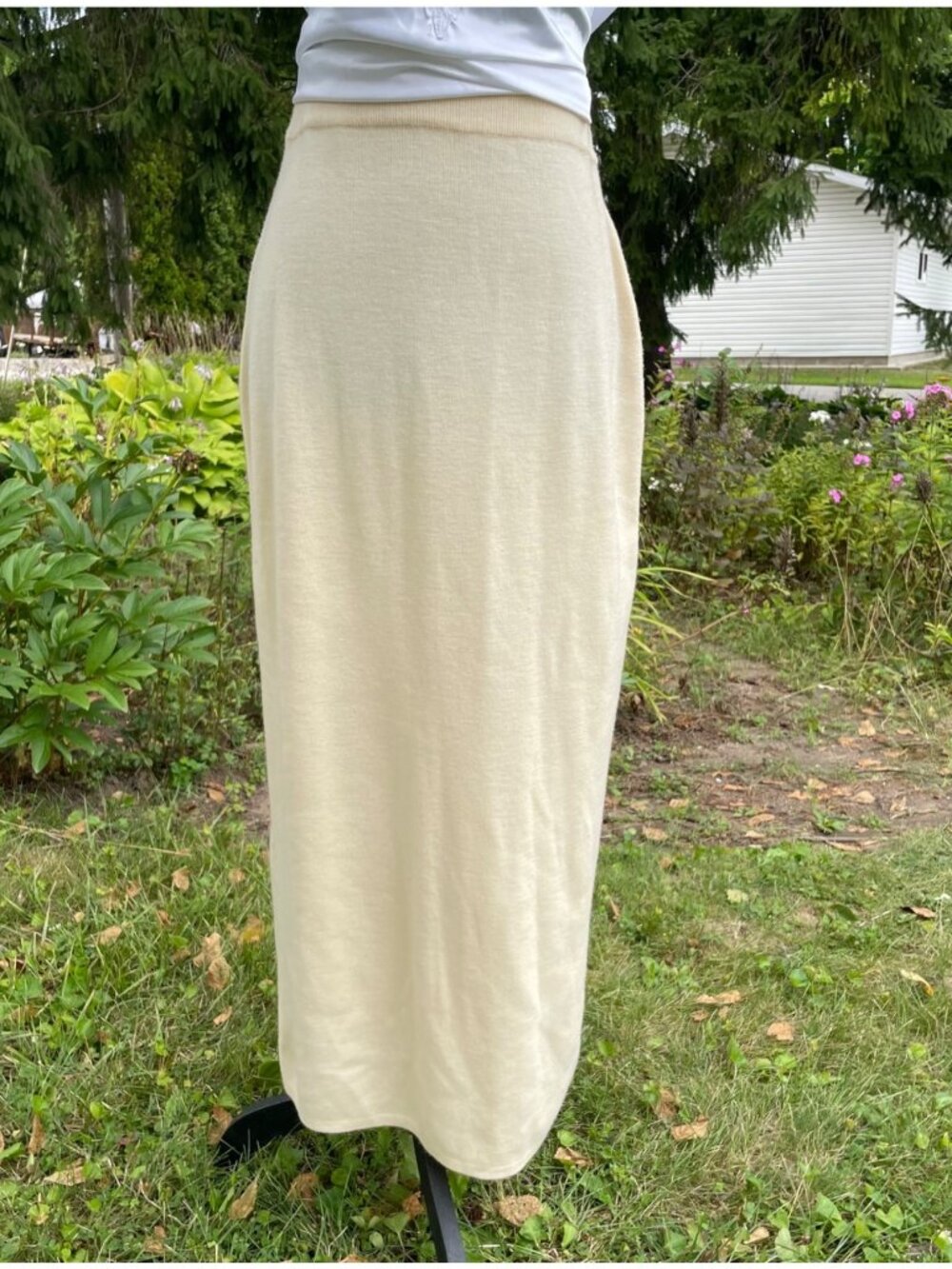 Vintage 80s Maxi Skirt 100% Merino Wool Stretchy Knit M Elegant Office Holiday